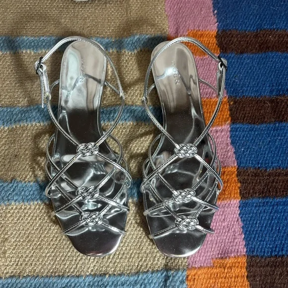 Doen Shiny Silver Strappy Sandals Worn Twice - Picture 3 of 4